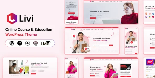 Livi - Education WordPress Theme WordPress theme homepage layout for a academy education website