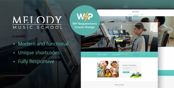 Melody - Arts Courses & Music School WordPress Theme WordPress theme homepage layout for a art education website
