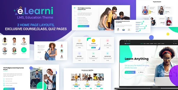 Online Learning & Education LMS WP Theme - eLearni WordPress theme homepage layout for a college education education website