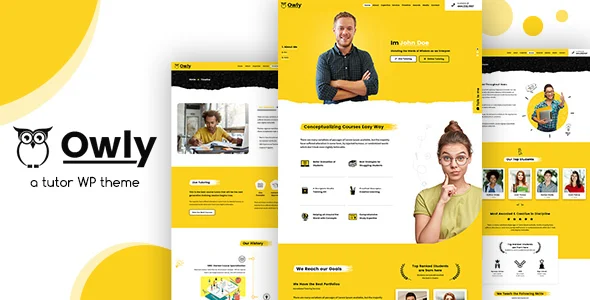 Owly - Tutoring & eLearning WP Theme WordPress theme homepage layout for a academy education website
