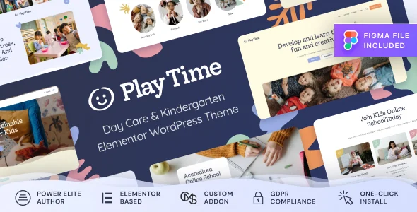 Play Time - Day Care & Kindergarten WordPress Theme WordPress theme homepage layout for a children education website