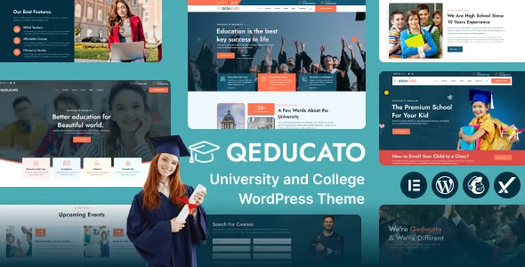 Qeducato - University and College WordPress Theme WordPress theme homepage layout for a academy education website