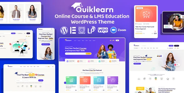 Quiklearn - Education WordPress Theme WordPress theme homepage layout for a academy education website