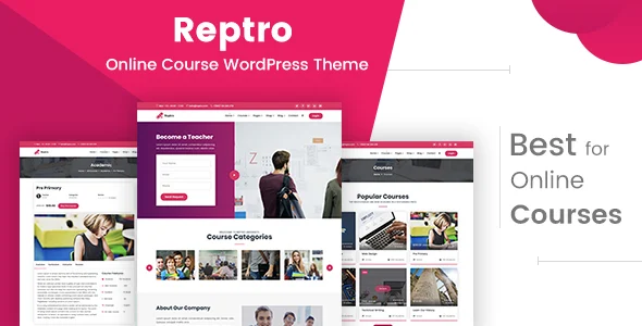 Reptro - Online Course WordPress Theme WordPress theme homepage layout for a academy education website