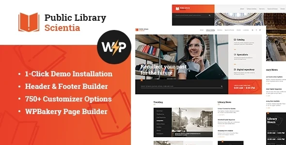 Scientia | Public Library & Book Store Education WordPress Theme WordPress theme homepage layout for a author education website