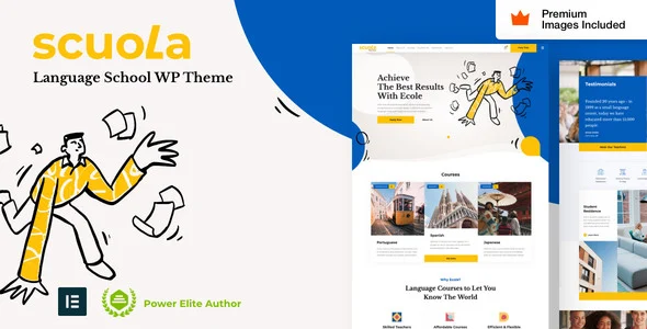 Scuola - Language School WordPress theme homepage layout for a classes education website