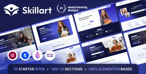Skillart - Education & Online Course WordPress Theme WordPress theme homepage layout for a academy education website