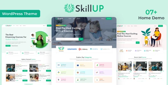 SkillUp - Online Education WordPress Theme WordPress theme homepage layout for a academic education website