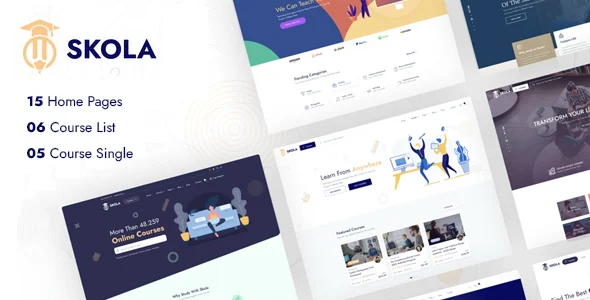 Skola - LMS Online Courses WordPress Theme WordPress theme homepage layout for a academy education website