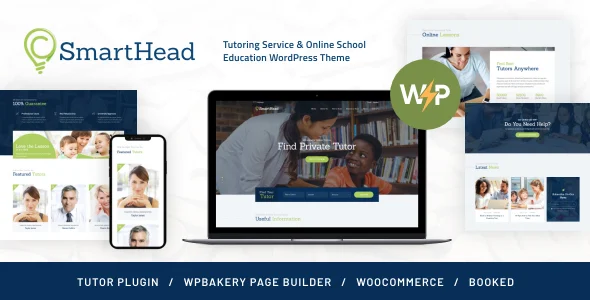 SmartHead | Tutoring Service & Online School Education WordPress Theme WordPress theme homepage layout for a appointments education website