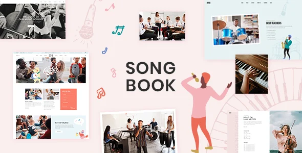 SongBook - Music School WordPress Theme WordPress theme homepage layout for a art classes education website