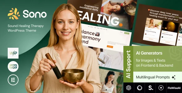 Sono - Sound Healing Therapy WordPress Theme WordPress theme homepage layout for a events education website