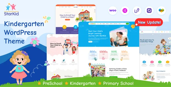 StarKid - Kindergarten WordPress Theme WordPress theme homepage layout for a baby sitting education website