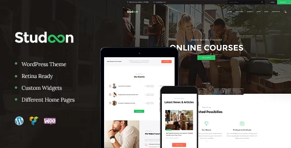 Studeon | Education Center & Training Courses WordPress Theme WordPress theme homepage layout for a booking education website
