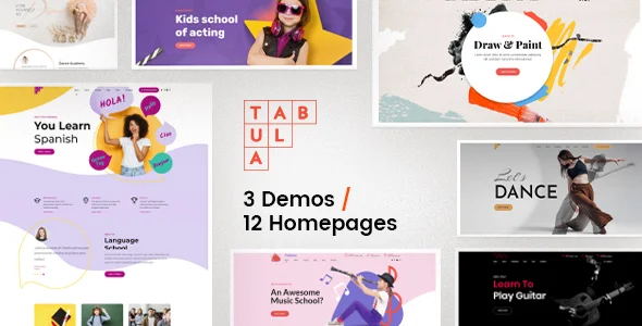 Tabula - Art, Music & Language School WordPress Theme WordPress theme homepage layout for a acting education website