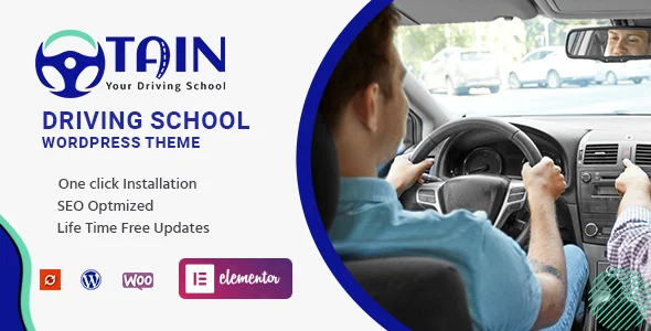 Tain - Driving School WordPress Theme WordPress theme homepage layout for a auto education website