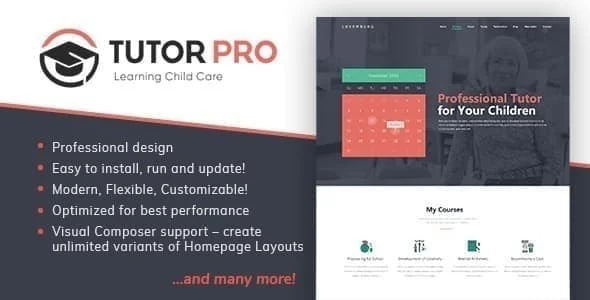 Tutor Pro |  Education WordPress Theme WordPress theme homepage layout for a appointments education website