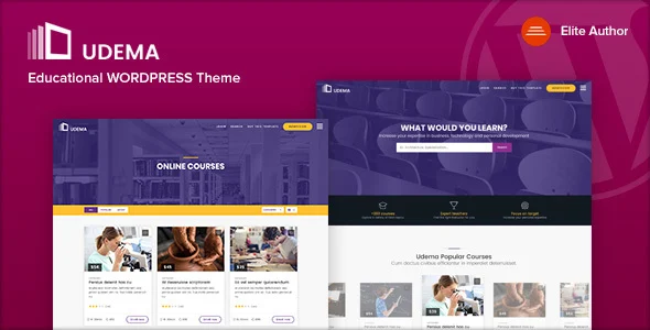 UDEMA - Modern Educational WordPress Theme WordPress theme homepage layout for a academy education website
