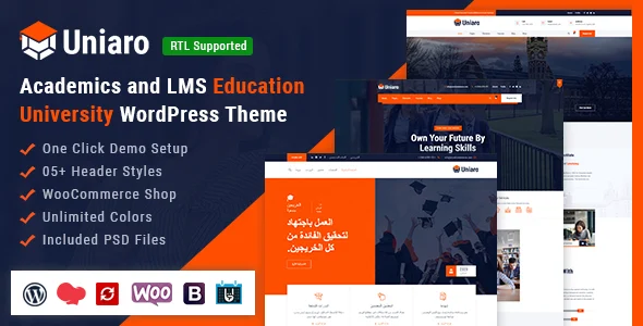 Uniaro - Academics and Education LMS WordPress Theme WordPress theme homepage layout for a academic education website