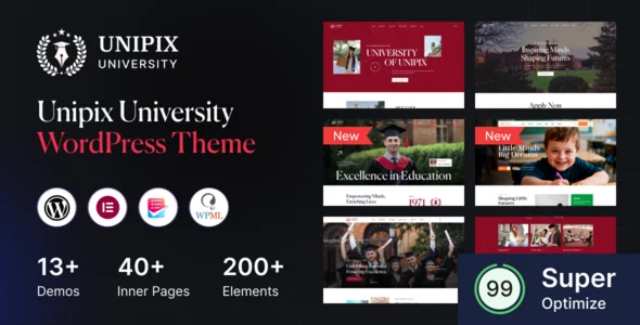 Unipix - University Education WordPress Theme + RTL WordPress theme homepage layout for a academy education website