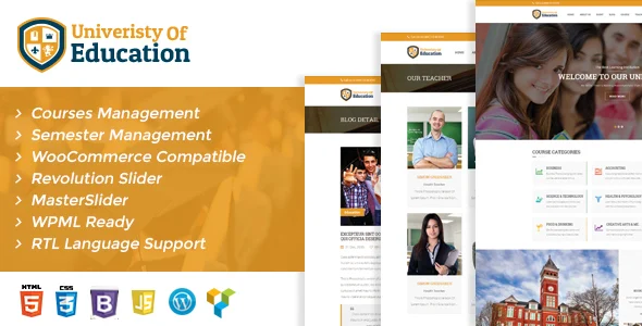 University of Education WordPress Theme - Courses Management WP WordPress theme homepage layout for a courses management education website