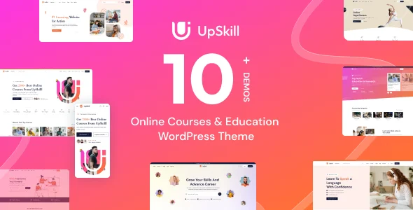 UpSkill - Education Online Courses LMS WordPress Theme WordPress theme homepage layout for a academy education website