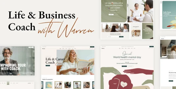 Warren - Life and Business Coach WordPress Theme WordPress theme homepage layout for a business coach education website