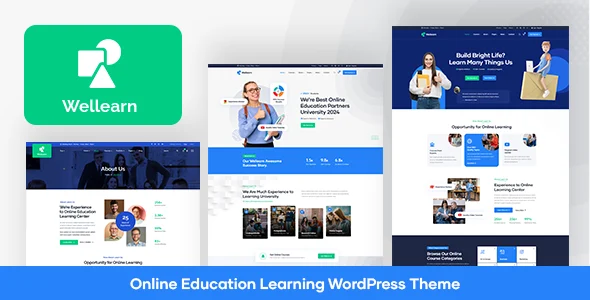 Wellearn - Online Education Learning WordPress Theme WordPress theme homepage layout for a academic education website