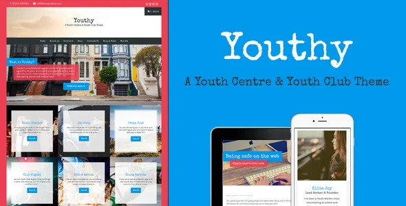 Youthy - A Youth Centre & Club Theme WordPress theme homepage layout for a blog education website