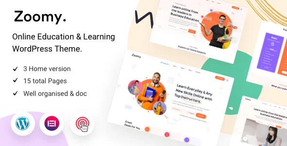 Zoomy - Lightweight LMS & Education WordPress Theme WordPress theme homepage layout for a academy education website