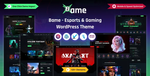 Bame - eSports and AI Gaming WordPress Theme WordPress theme homepage layout for a ai esports entertainment website