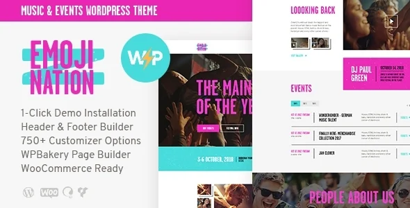 EmojiNation | Night Club & Concert Event WordPress Theme WordPress theme homepage layout for a artist entertainment website