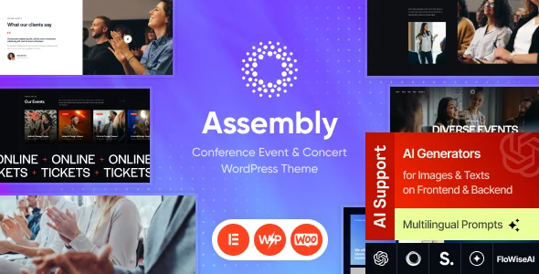 Assembly - Conference Event & Concert WordPress Theme + Events Calendar & Online Store WordPress theme homepage layout for a conference event website
