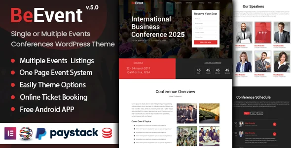 BeEvent - Single or Multi Events & Conferences WordPress Theme WordPress theme homepage layout for a business conference event website