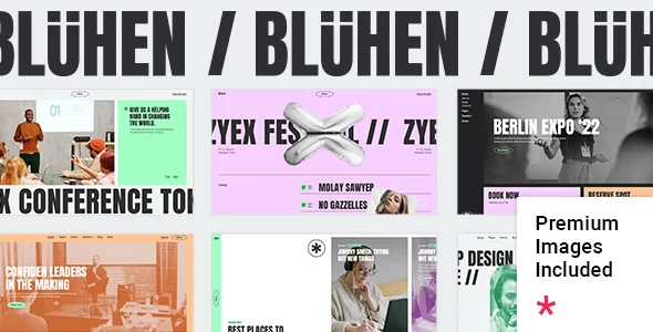 Blühen - Event & Conference WordPress Theme WordPress theme homepage layout for a business event website