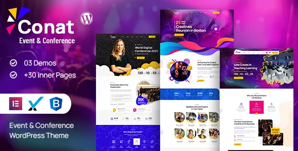 Conat | Event & Conference WordPress Theme + RTL Ready WordPress theme homepage layout for a conference event website