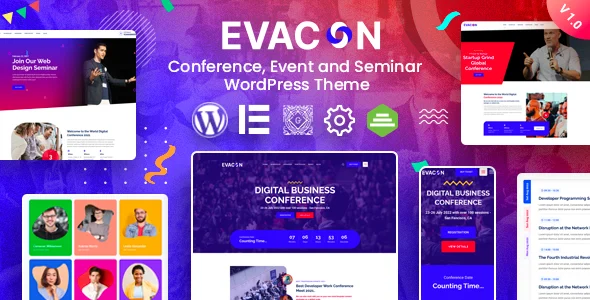 Evacon - Event & Conference WordPress Theme WordPress theme homepage layout for a bootstrap5 event website