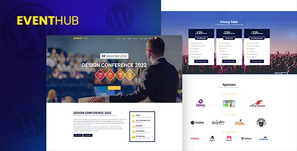 Event Hub- Event, Conference WordPress Theme WordPress theme homepage layout for a concert event website