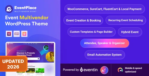 Eventplace - Event Managment WordPress Theme (Multivendor) WordPress theme homepage layout for a conference theme event website