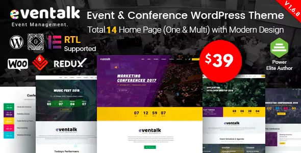 EvnTalk - Event Conference WordPress Theme WordPress theme homepage layout for a bootstrap4 event website