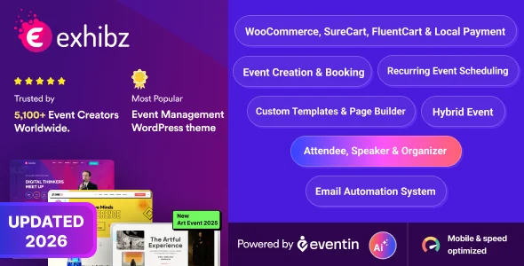 Exhibz | Event Conference WordPress Theme (AI Powered) WordPress theme homepage layout for a conference wordpress theme event website