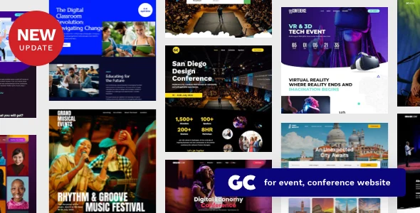 Grand Conference | Event WordPress WordPress theme homepage layout for a conference event website
