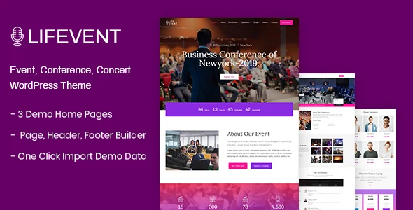 Lifevent - Event Conference WordPress Theme WordPress theme homepage layout for a business event website