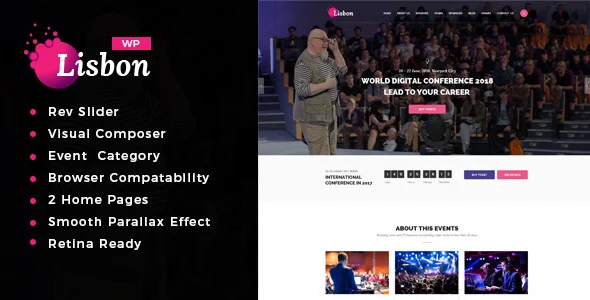 lisbon - Event WordPress Theme WordPress theme homepage layout for a business event website