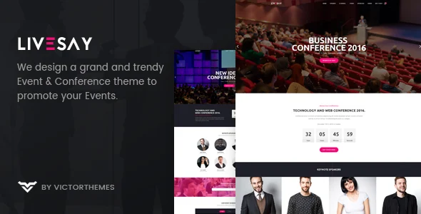 Livesay - Event & Conference WordPress Theme WordPress theme homepage layout for a business event website