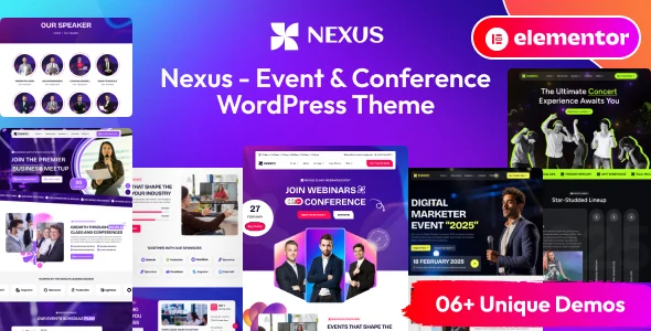 Nexus - Event & Conference WordPress Theme WordPress theme homepage layout for a booking event website