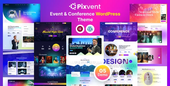 Pixvent – Event and Conference WordPress Theme WordPress theme homepage layout for a conference wordpress theme event website