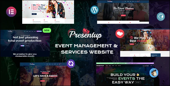Presentup - Event Planner & Celebrations Management WordPress Theme WordPress theme homepage layout for a anniversary event website