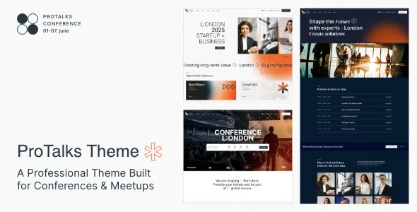 ProTalks - Business Conference WordPress Theme WordPress theme homepage layout for a business conference event website