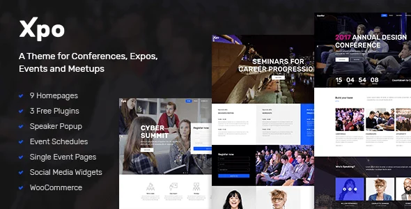 Xpo - Conference & Event WordPress Theme WordPress theme homepage layout for a business conference event website